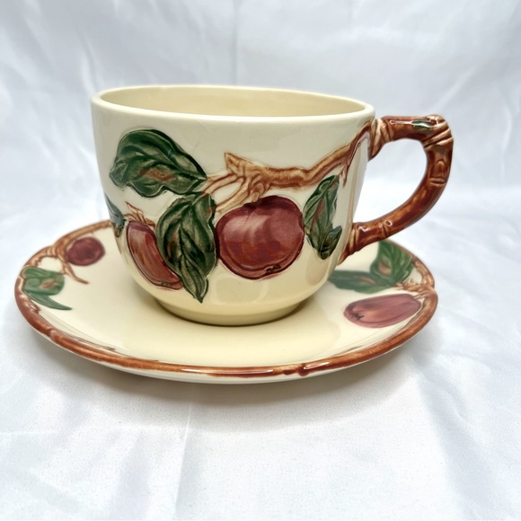 🍎 XL mug Franciscan Apple jumbo bullion saucer VHTF vintage CA USA EUC oversize - Picture 1 of 11